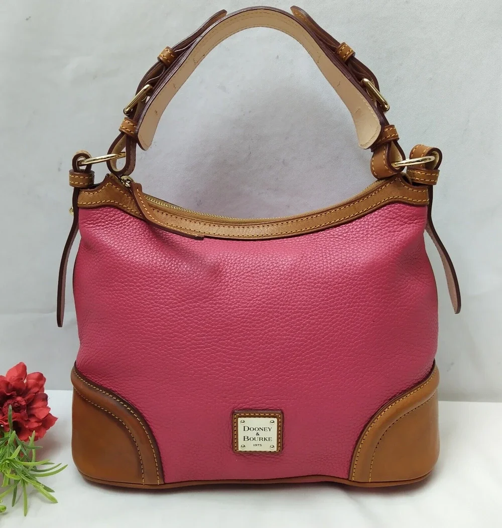 Dooney & Bourke Pink Pebbled Leather Zipper Closure Hobo Shoulder Bag